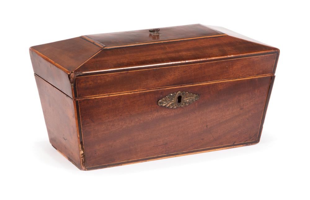 INLAID MAHOGANY SARCOPHAGUS-FORM