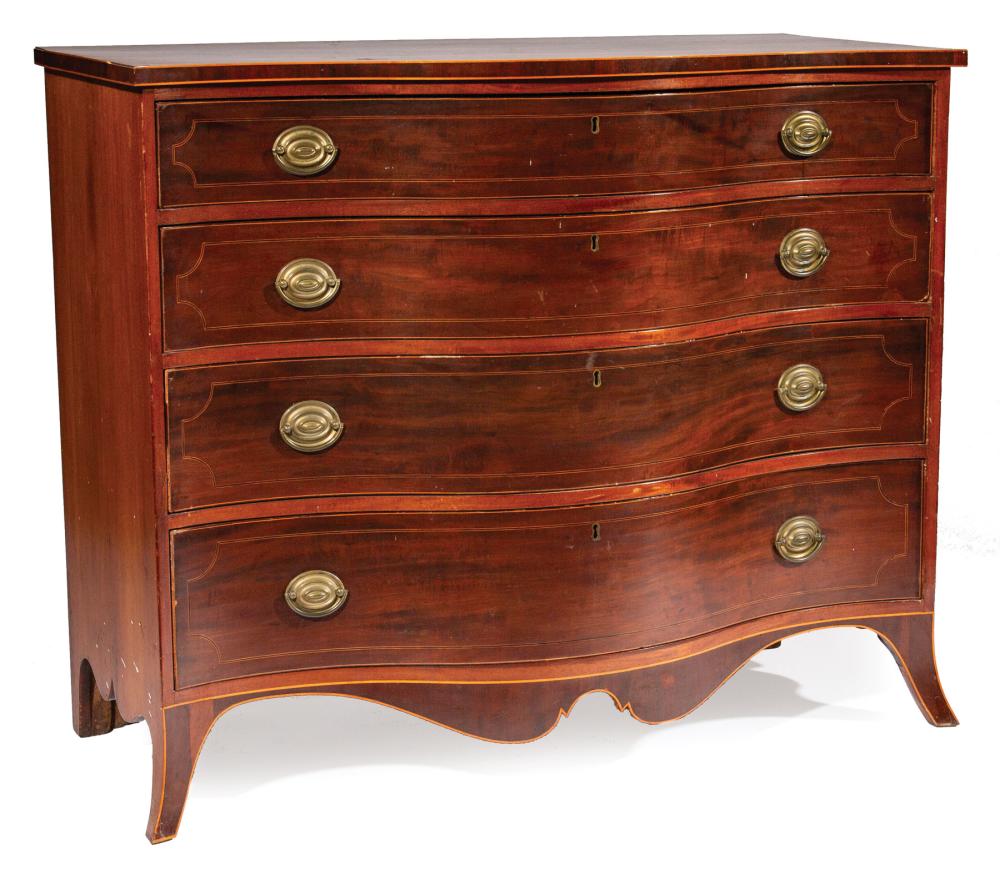 INLAID MAHOGANY SERPENTINE CHEST OF