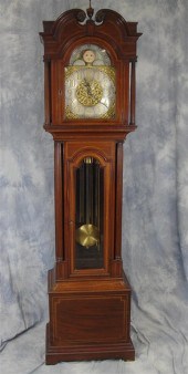 Inlaid mahogany tall case cloc