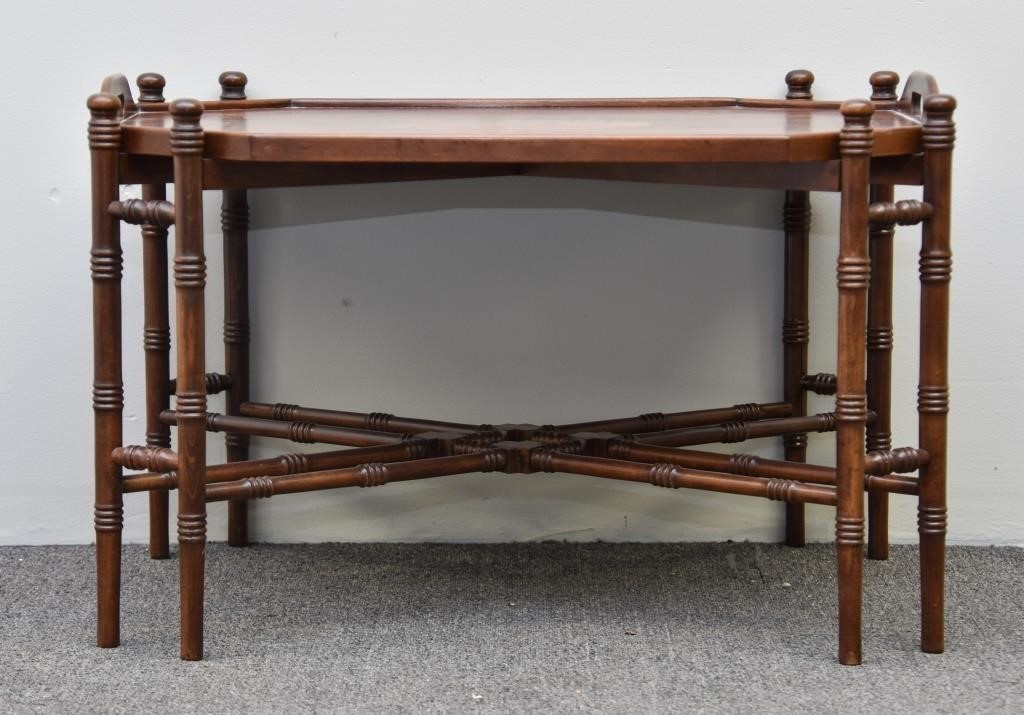 Inlaid mahogany tray top table on