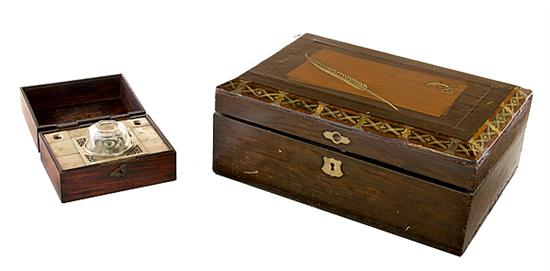 Inlaid mixed wood lap desk and
