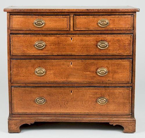 INLAID OAK CHEST OF DRAWERS, 18TH