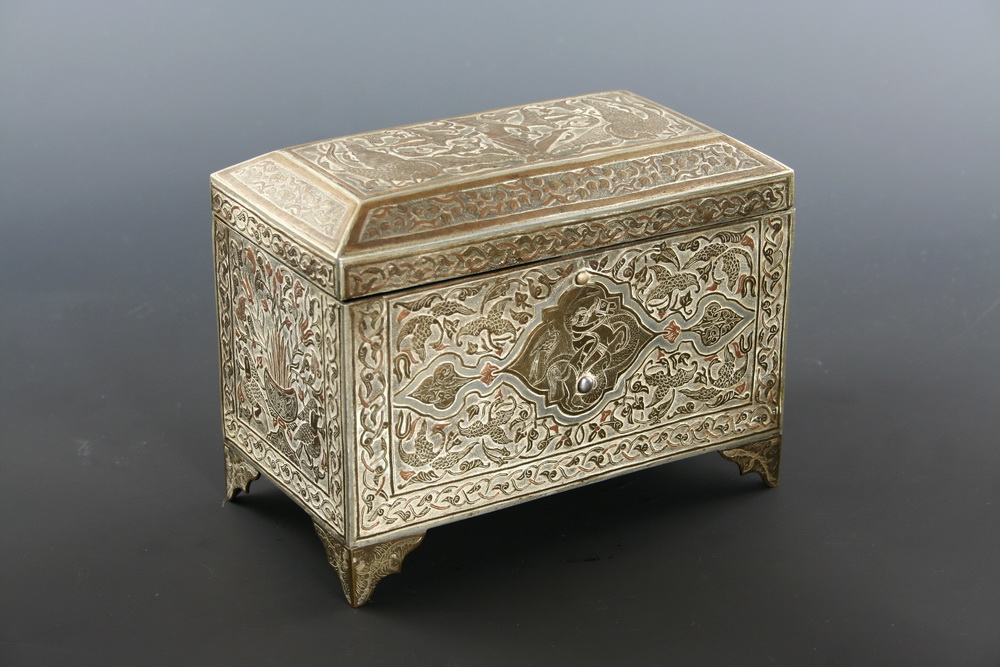 INLAID PERSIAN METAL BRONZE BOX -