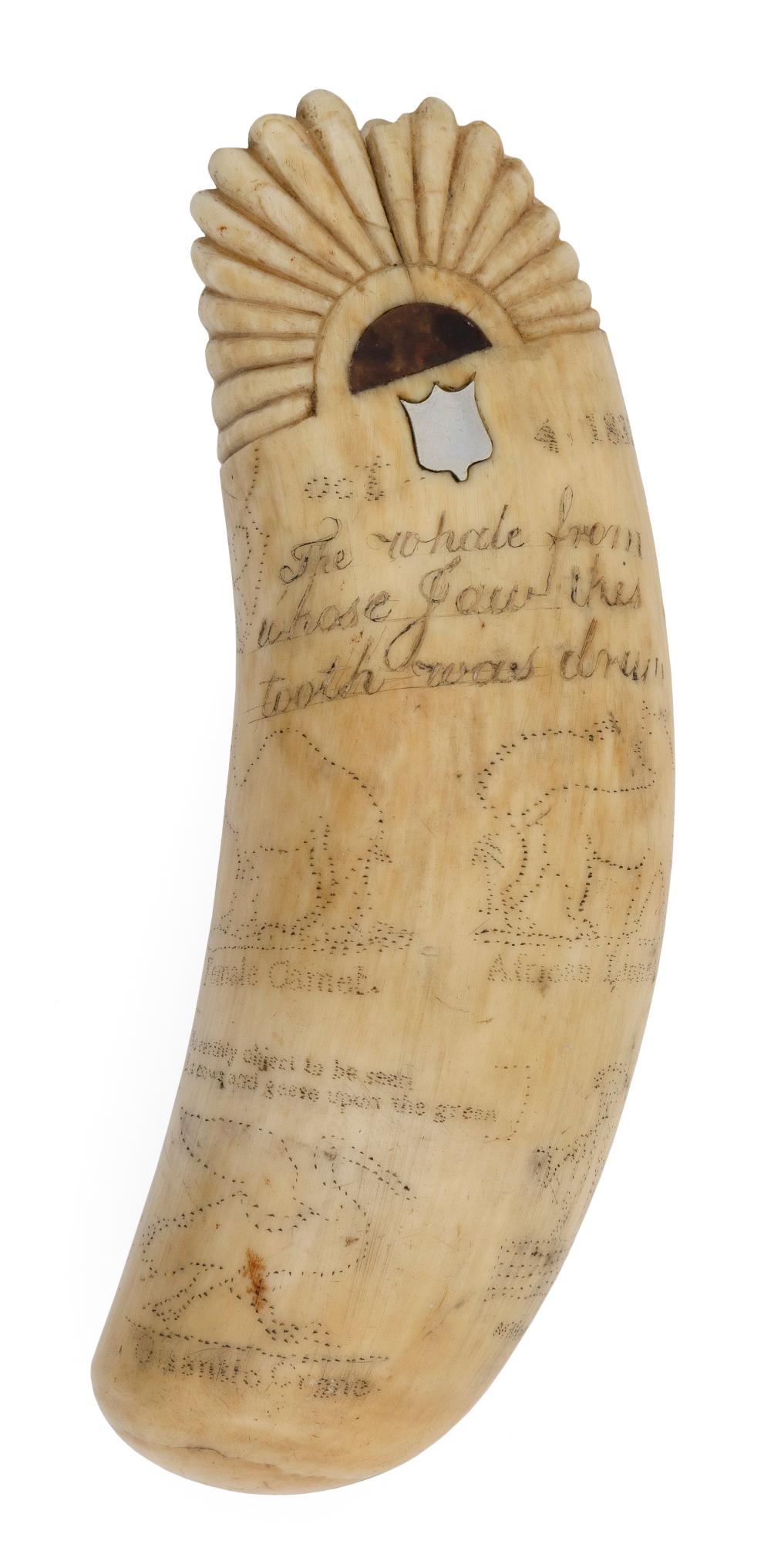 INLAID SCRIMSHAW WHALE'S TOOTH