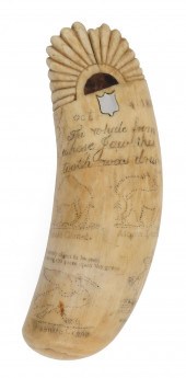INLAID SCRIMSHAW WHALE'S TOOTH