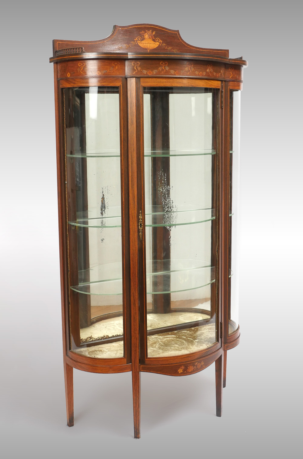 INLAID TRIPLE BOW CURIO CABINET: