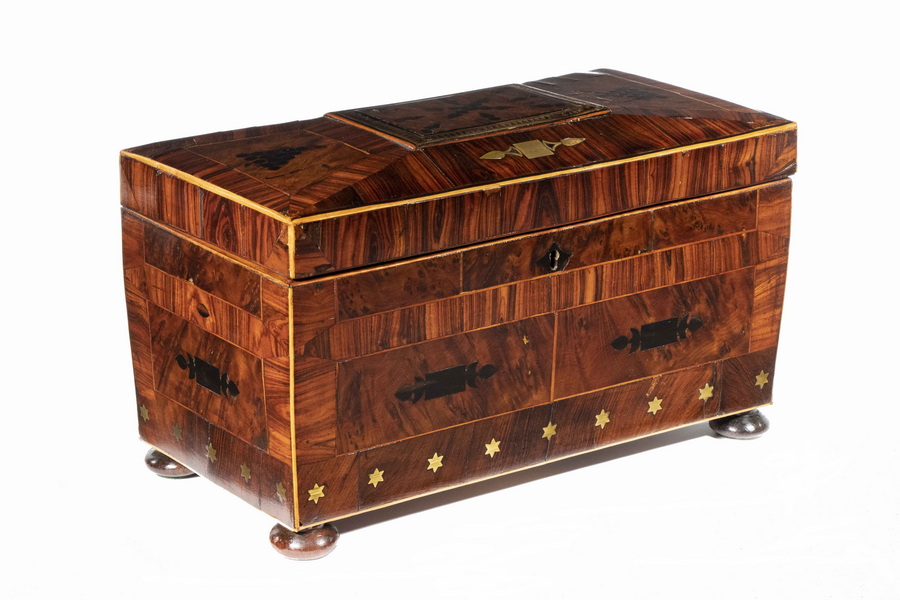 INLAID TRIPLE COMPARTMENT TEA CADDY