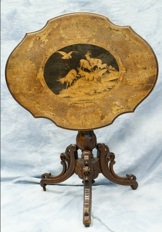 Inlaid walnut Black Forest tilt top