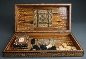 INLAID WOOD CHECKERS/BACKGAMMO