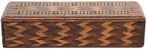 INLAID WOOD CRIBBAGE BOARD.Inlaid