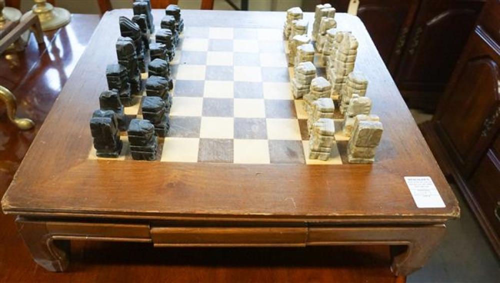 INLAID WOOD GAME TABLE WITH