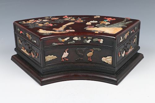 INLAID ZITAN FAN-SHAPED BOX, QINGOf