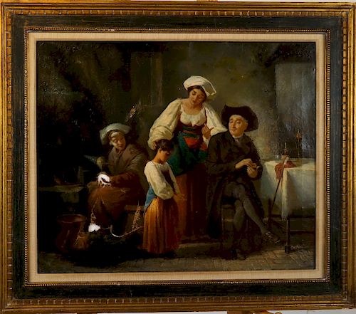 INTERIOR SCENE FAMILY - OIL ON