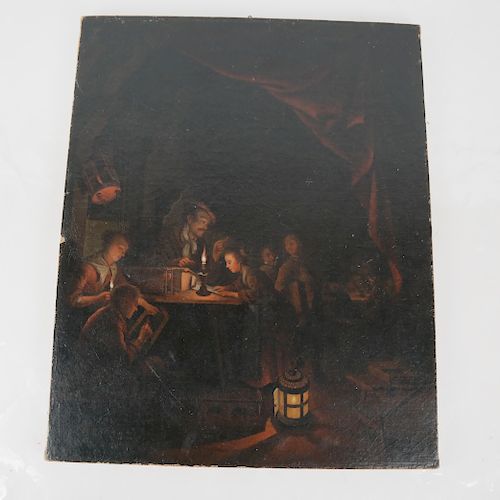 INTERIOR SCENE, FIGURES - OIL ON