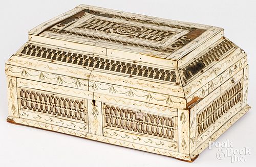 INTRICATE BONE SEWING BOX, EARLY