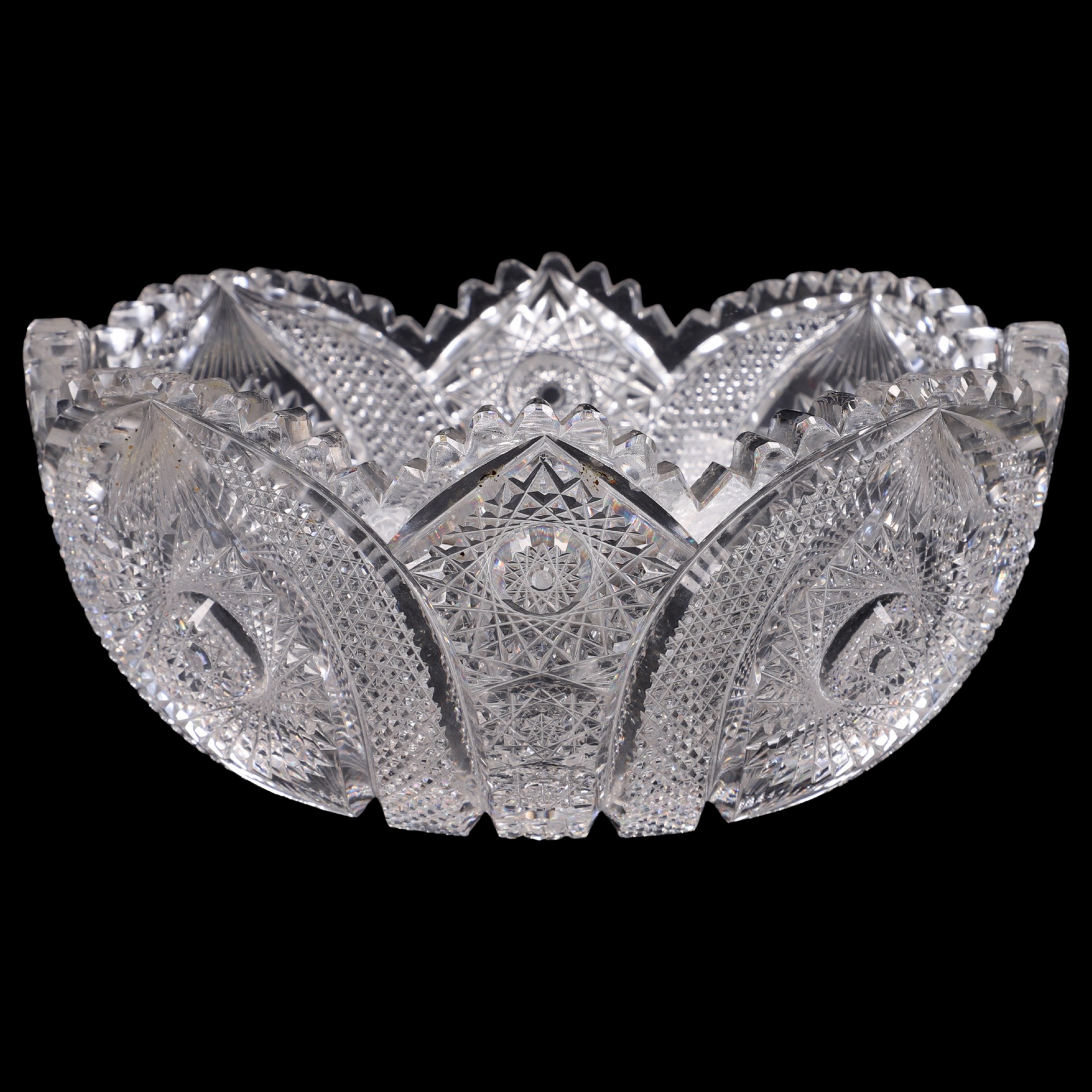 Intricate cut glass bowl, 9" dia