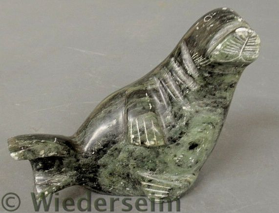 Inuit carved dark green soapstone