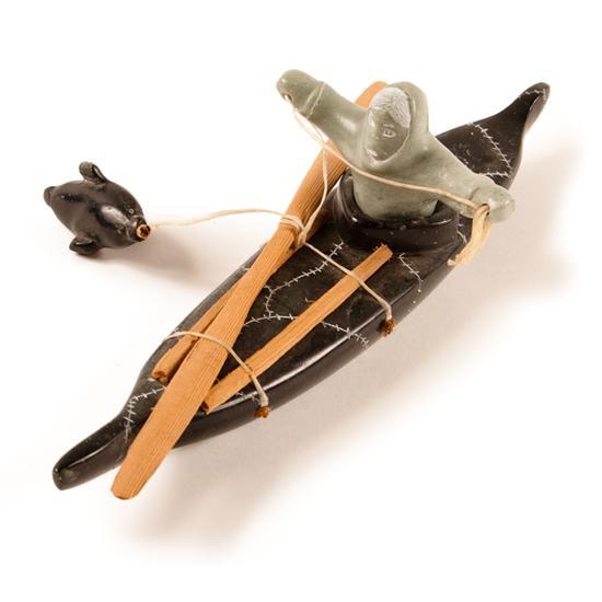 Inuit carved soapstone and mixed