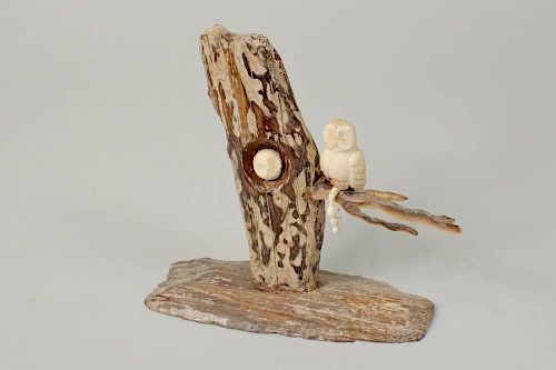 INUIT CARVED WALRUS AND FOSSIL
