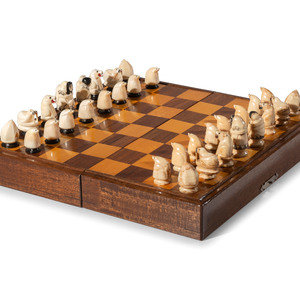 Inuit Carved Walrus Ivory Chess Set