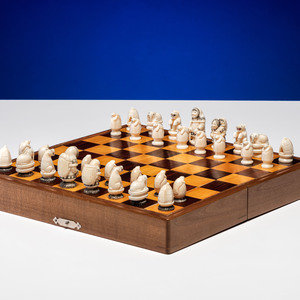 Inuit Carved Walrus Ivory Chess Set
