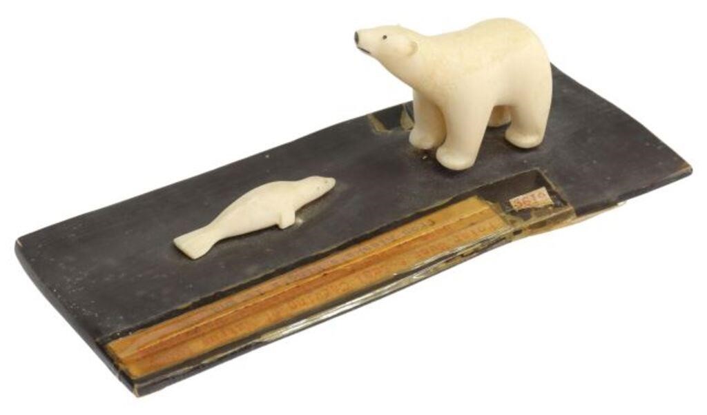 INUIT CARVED WALRUS TUSK POLAR BEAR