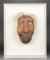 INUIT CARVED WOOD HINGED MASK,