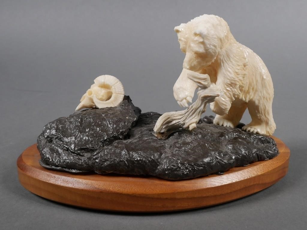INUIT ESKIMO CARVED IVORY BEAR ON