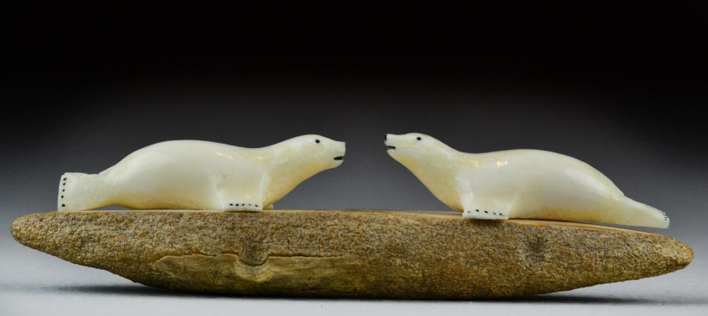 Inuit Ivory Carving of Two Seals on
