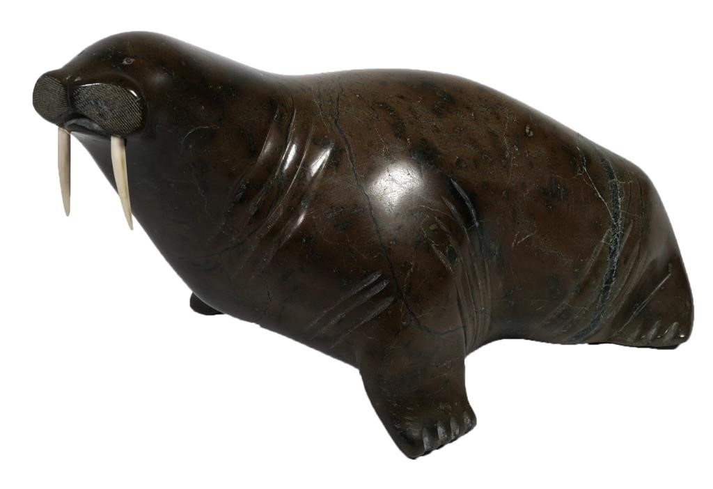 INUIT SOAP STONE & IVORY WALRUS