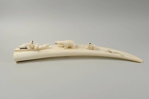 INUIT WALRUS TUSK CARVING BY LUKE