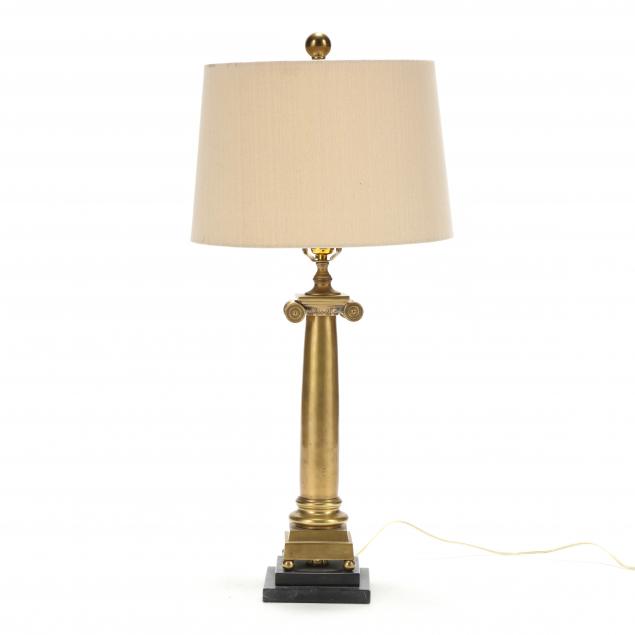 IONIC BRASS COLUMN AND MARBLE TABLE