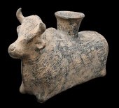 IRANIAN POTTERY FIGURAL BULL R