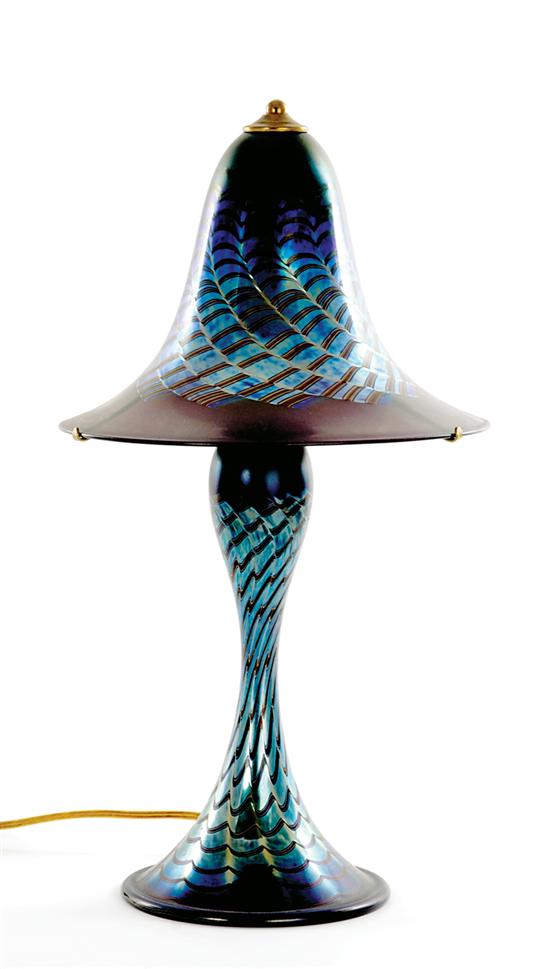 Iridescent art glass table lamp