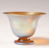 Iridescent gold art glass bowl