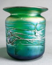 IRIDESCENT THREADED GLASS VASE