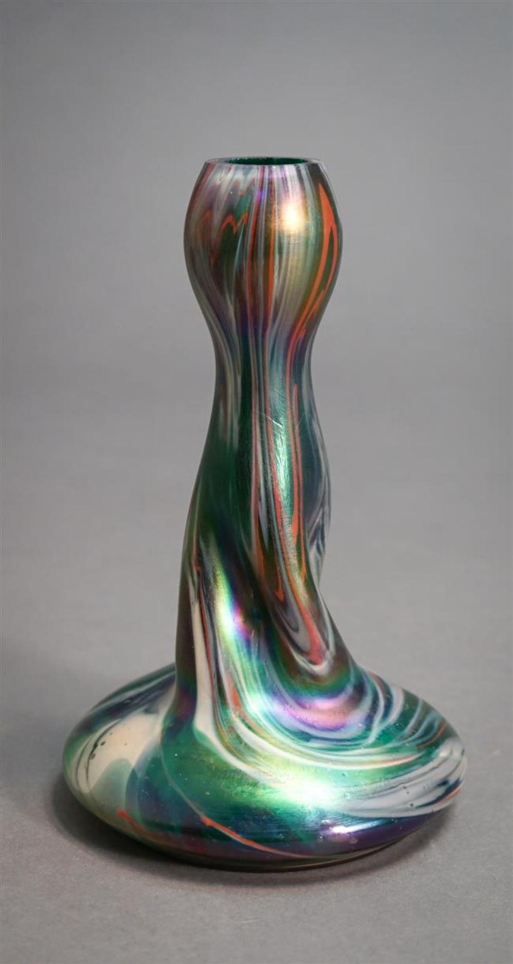 IRIDESCENT TWISTED GLASS VASE,