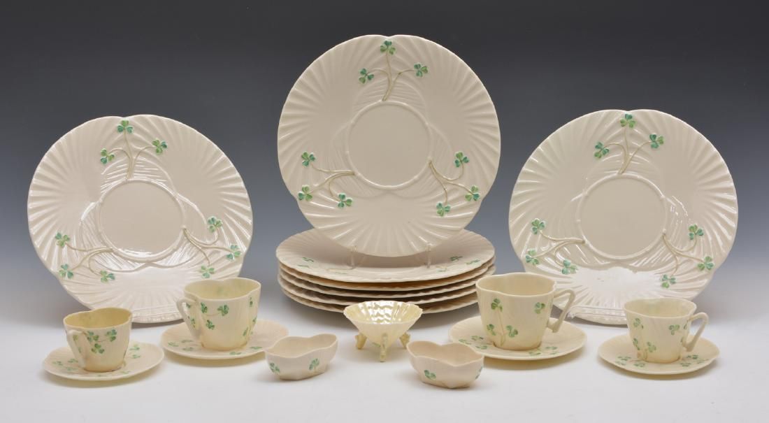 IRISH BELLEEK HARP DINNER PLATES,