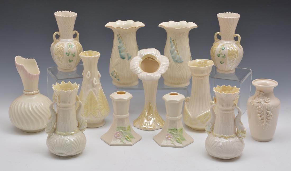 IRISH BELLEEK MISC VASE LOT,