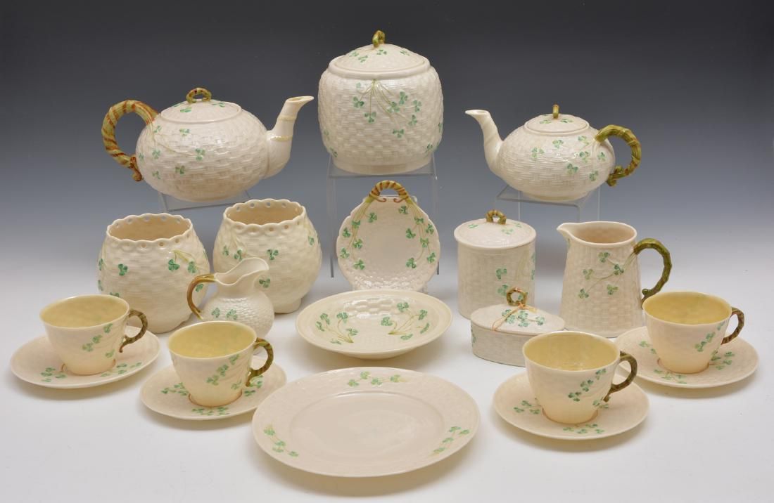IRISH BELLEEK SHAMROCK GROUPING,