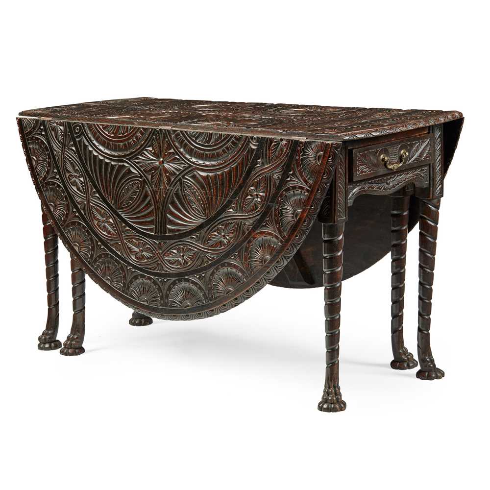 IRISH CARVED OAK DROP LEAF TABLE