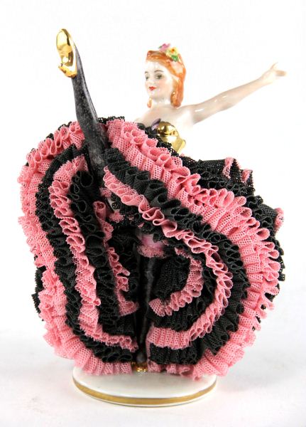 Irish Dresden Lace Figurinea flirty