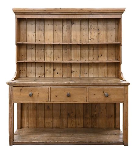 IRISH PINE WELSH CUPBOARD, IN TWO