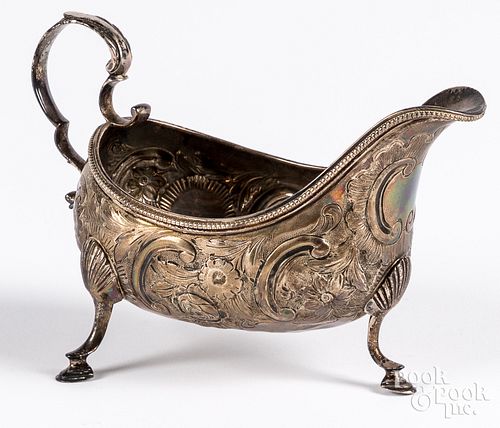 IRISH REPOUSSE SILVER GRAVY BOAT,