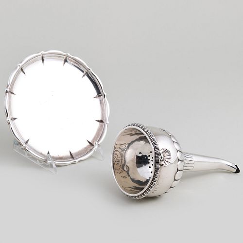 IRISH SILVER WINE FUNNEL AND A