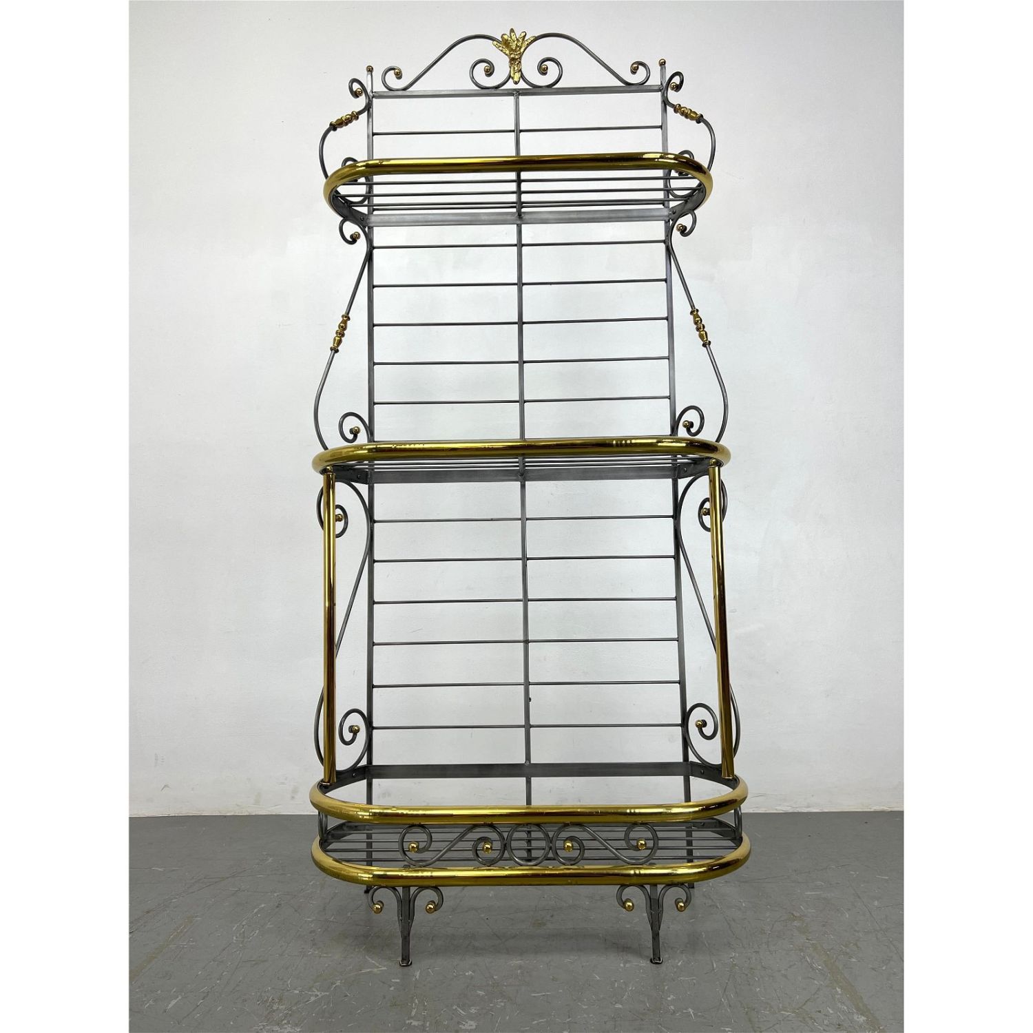 Iron and Brass Bakers Rack.