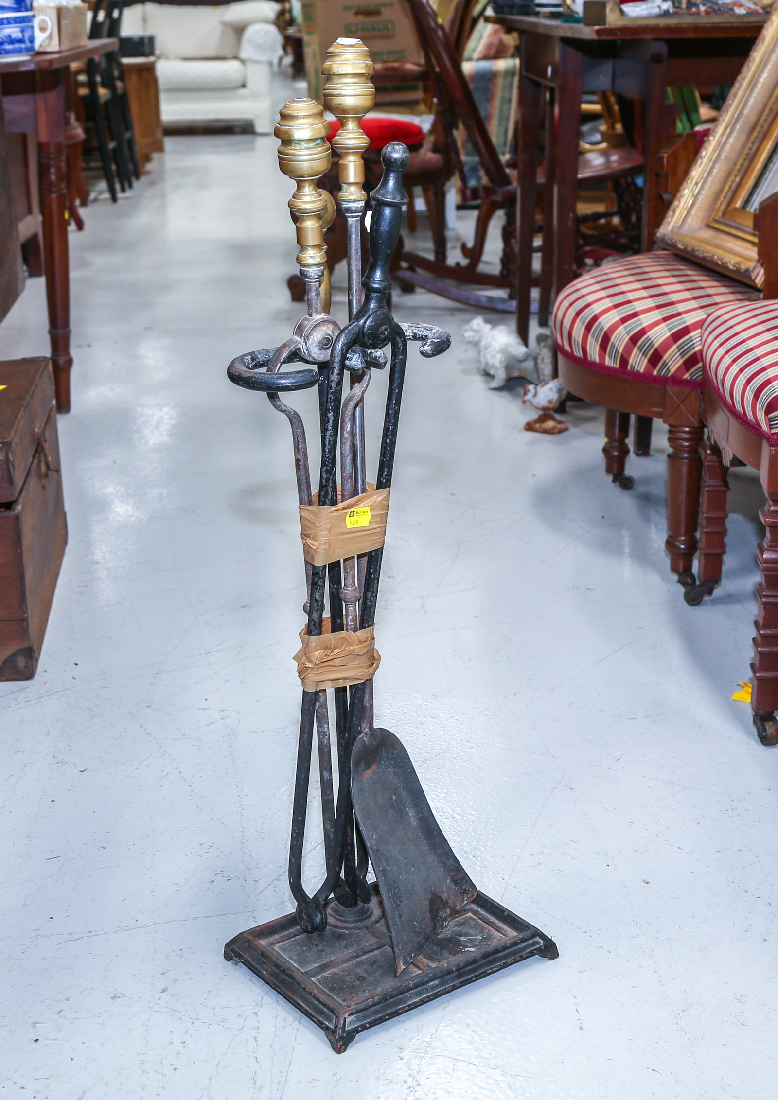 IRON AND BRASS FIRE TOOLS & STAND
