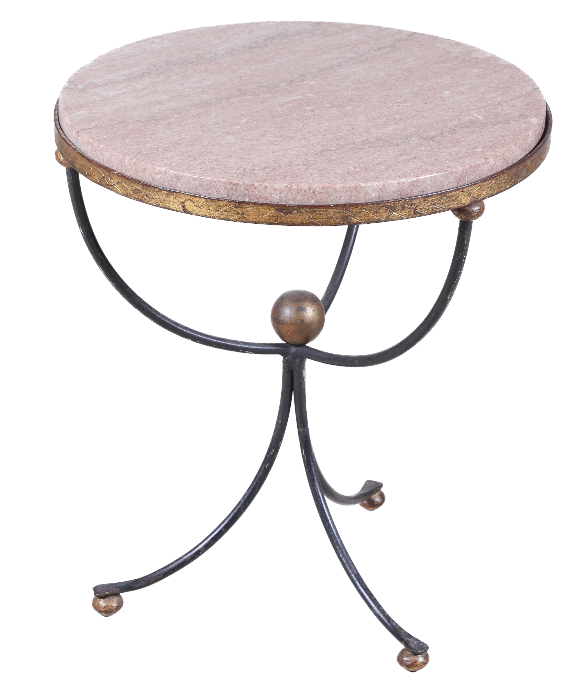Iron and gilt marbletop side table,