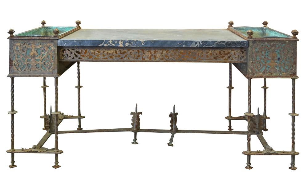 IRON AND MARBLE PLANTER TABLEIron