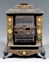 Iron and tile Franklin stove,